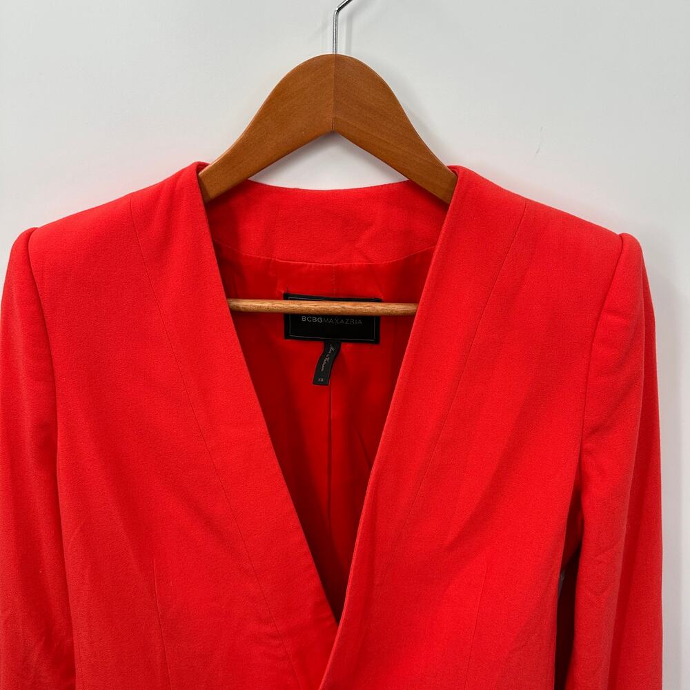 BCBGMAXAZRIA Andres Coral Red Collarless Plunge Blazer // XS - Picture 3 of 11